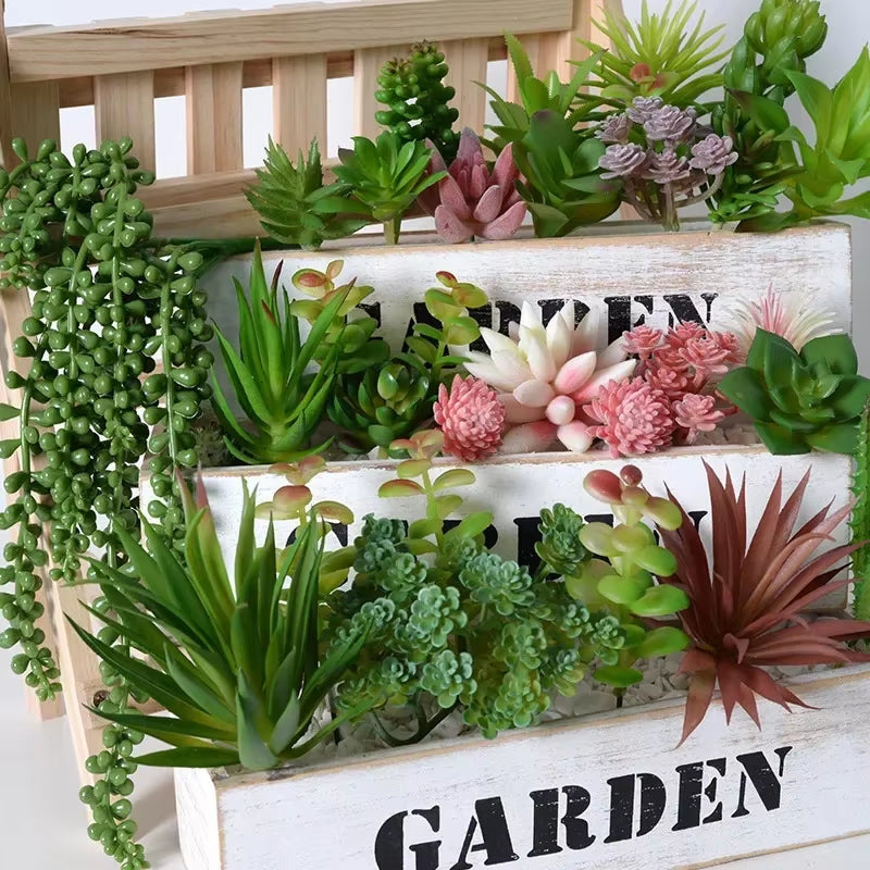 12Pcs Artificial Succulents Plants Green Faux Succulent Plant Home Garden Small Bonsai Decor Flower Desktop Fake Plants