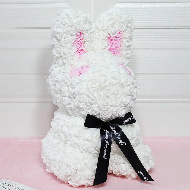 Charming Rose Rabbit - 27Cm Artificial Floral Decoration for Valentine's Day and Mother's Day Gifts