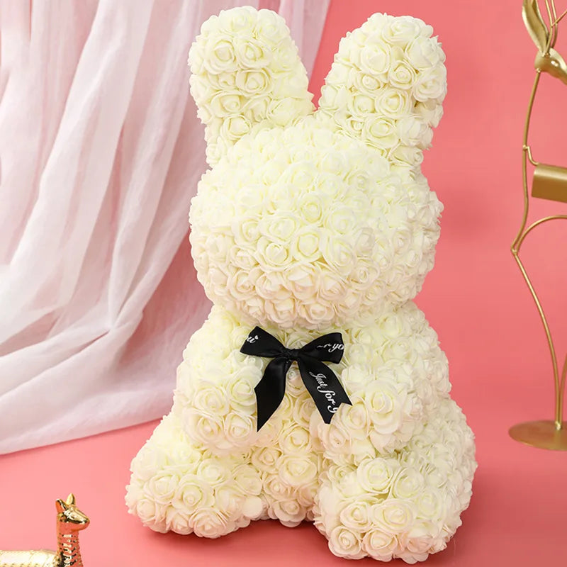 Charming Rose Rabbit - 27Cm Artificial Floral Decoration for Valentine's Day and Mother's Day Gifts