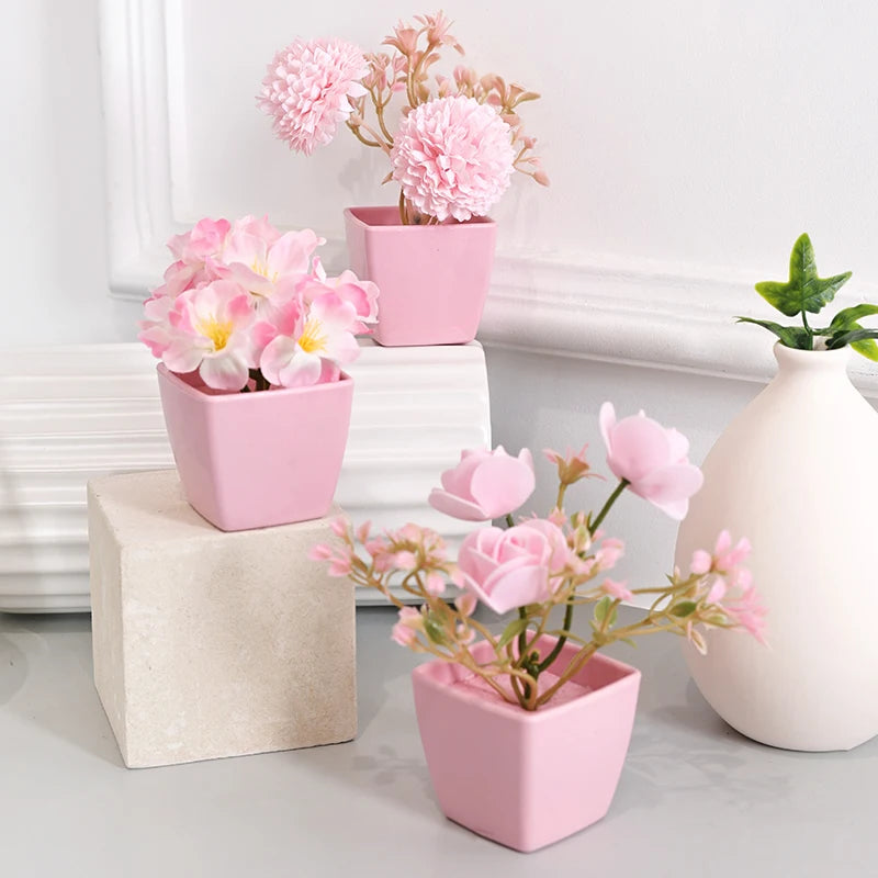 Charming Mini Artificial Flower Potted Plant for Year-Round Home and Office Décor