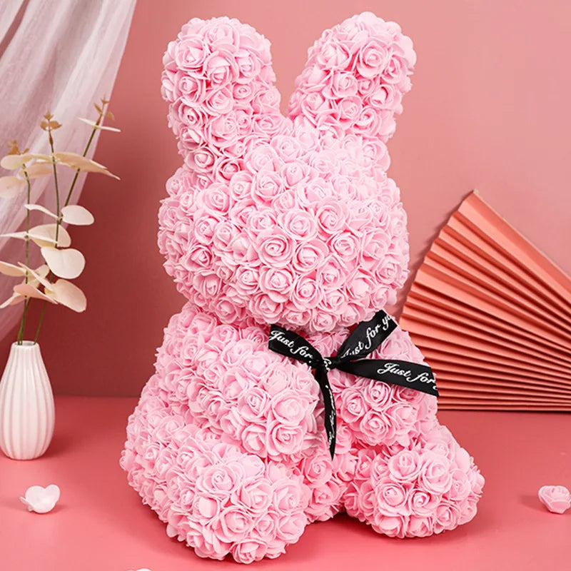 Charming Rose Rabbit - 27Cm Artificial Floral Decoration for Valentine's Day and Mother's Day Gifts