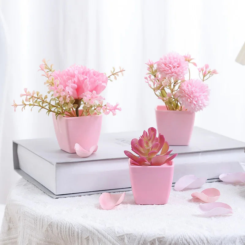 Charming Mini Artificial Flower Potted Plant for Year-Round Home and Office Décor