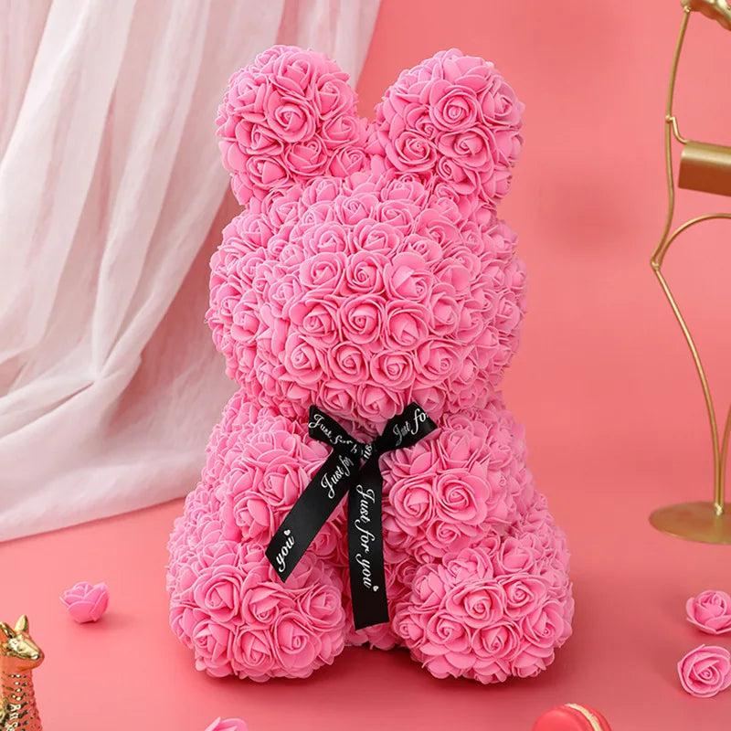Charming Rose Rabbit - 27Cm Artificial Floral Decoration for Valentine's Day and Mother's Day Gifts
