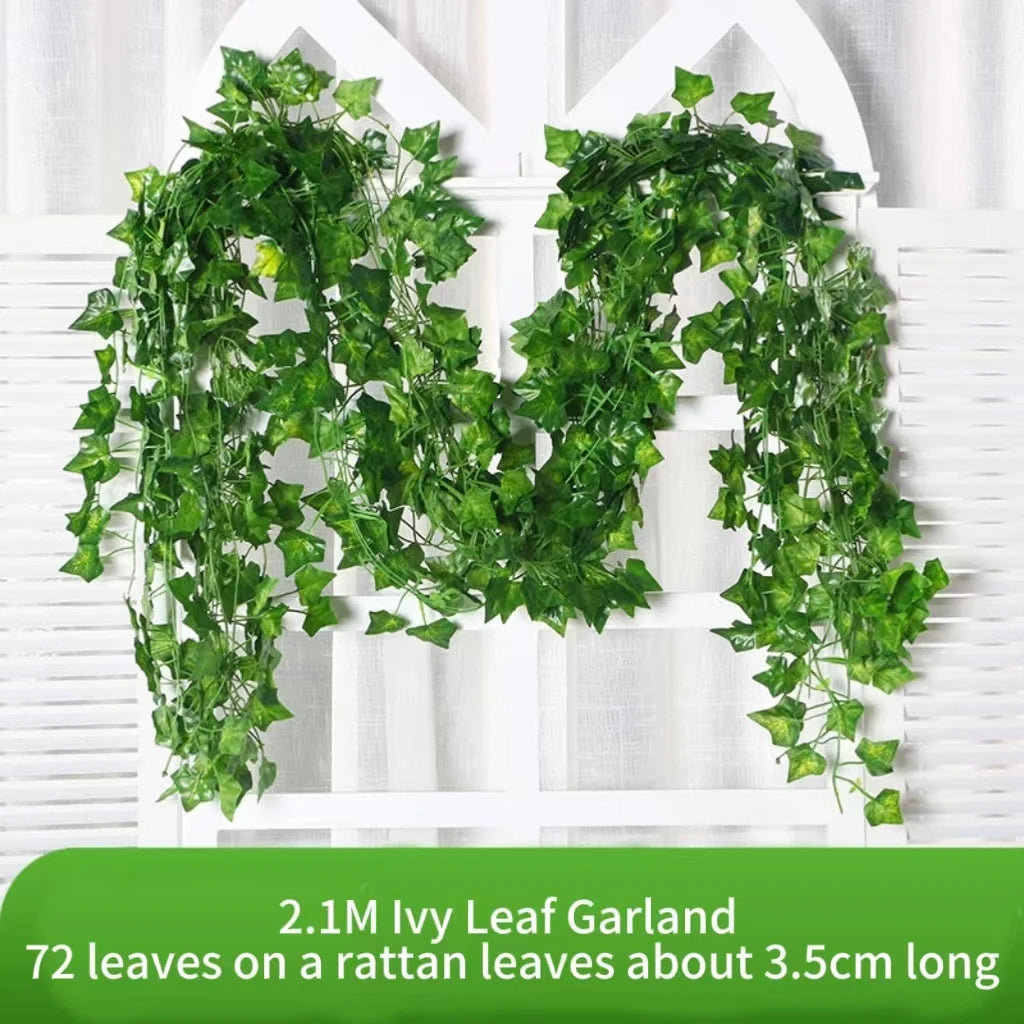 Lush 2.1M Green Ivy Leaf Hanging Vine - Stunning Silk Garland for Home, Garden & Wedding Decor