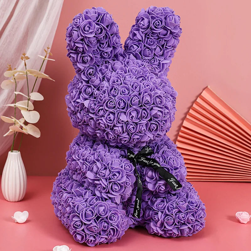 Charming Rose Rabbit - 27Cm Artificial Floral Decoration for Valentine's Day and Mother's Day Gifts
