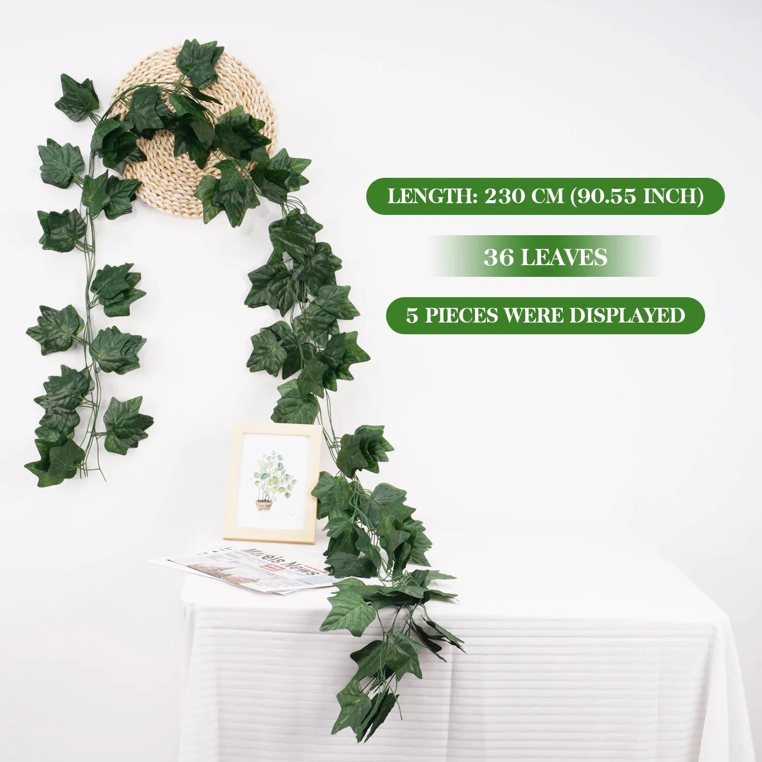 Lush 2.1M Green Ivy Leaf Hanging Vine - Stunning Silk Garland for Home, Garden & Wedding Decor