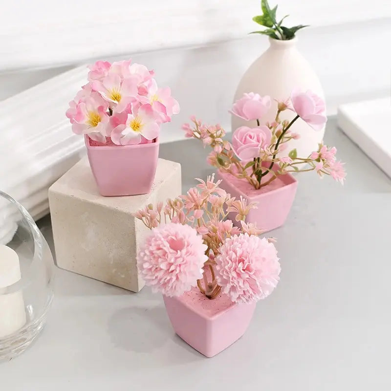 Charming Mini Artificial Flower Potted Plant for Year-Round Home and Office Décor