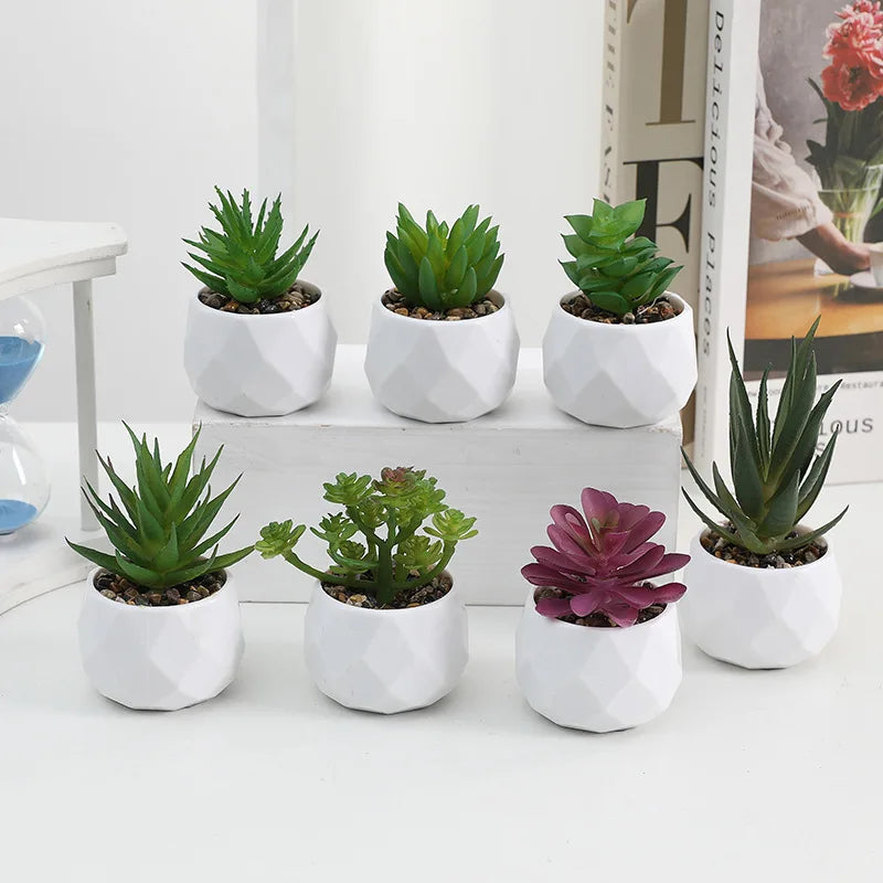 Charming Mini Artificial Succulent Plants Set - Lifelike Cactus Bonsai for Effortless Indoor Home Decor