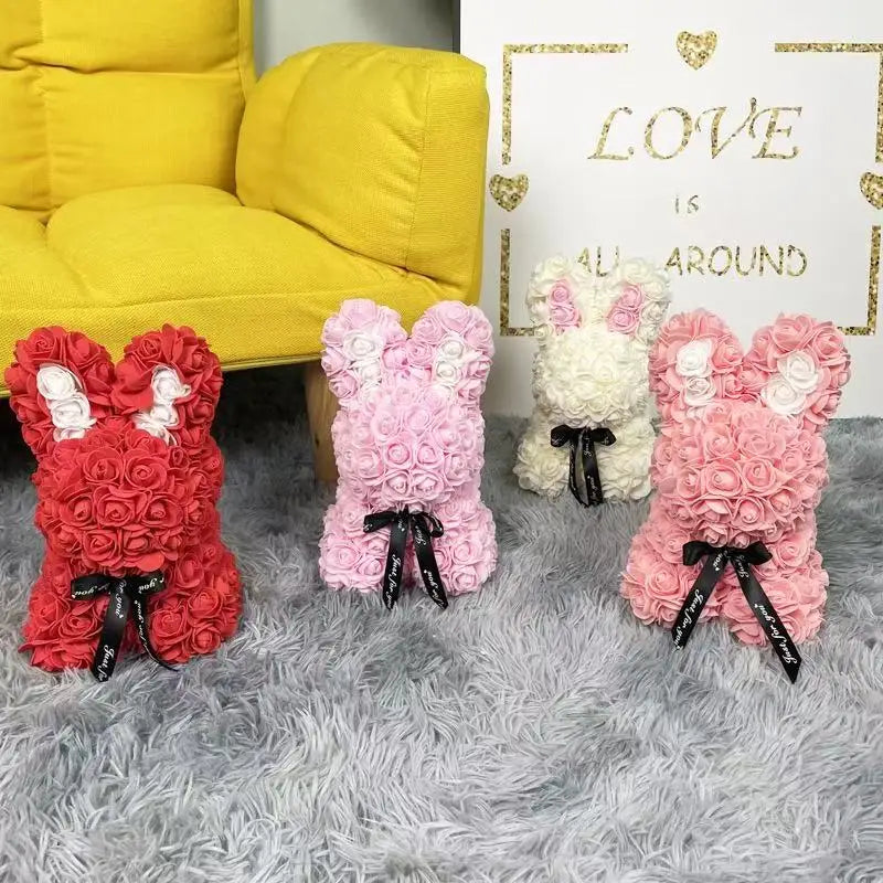 Stunning 25Cm Eternal Artificial Rose Rabbit - Perfect Romantic Gift for Birthdays, Anniversaries, and Weddings - Ideal Home Decor for Every Occasion