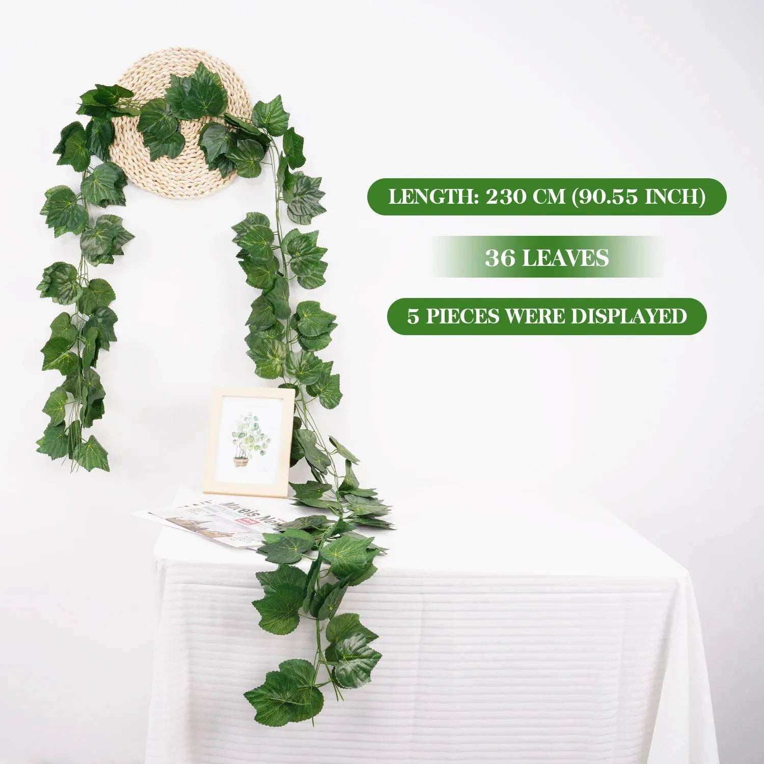 Lush 2.1M Green Ivy Leaf Hanging Vine - Stunning Silk Garland for Home, Garden & Wedding Decor