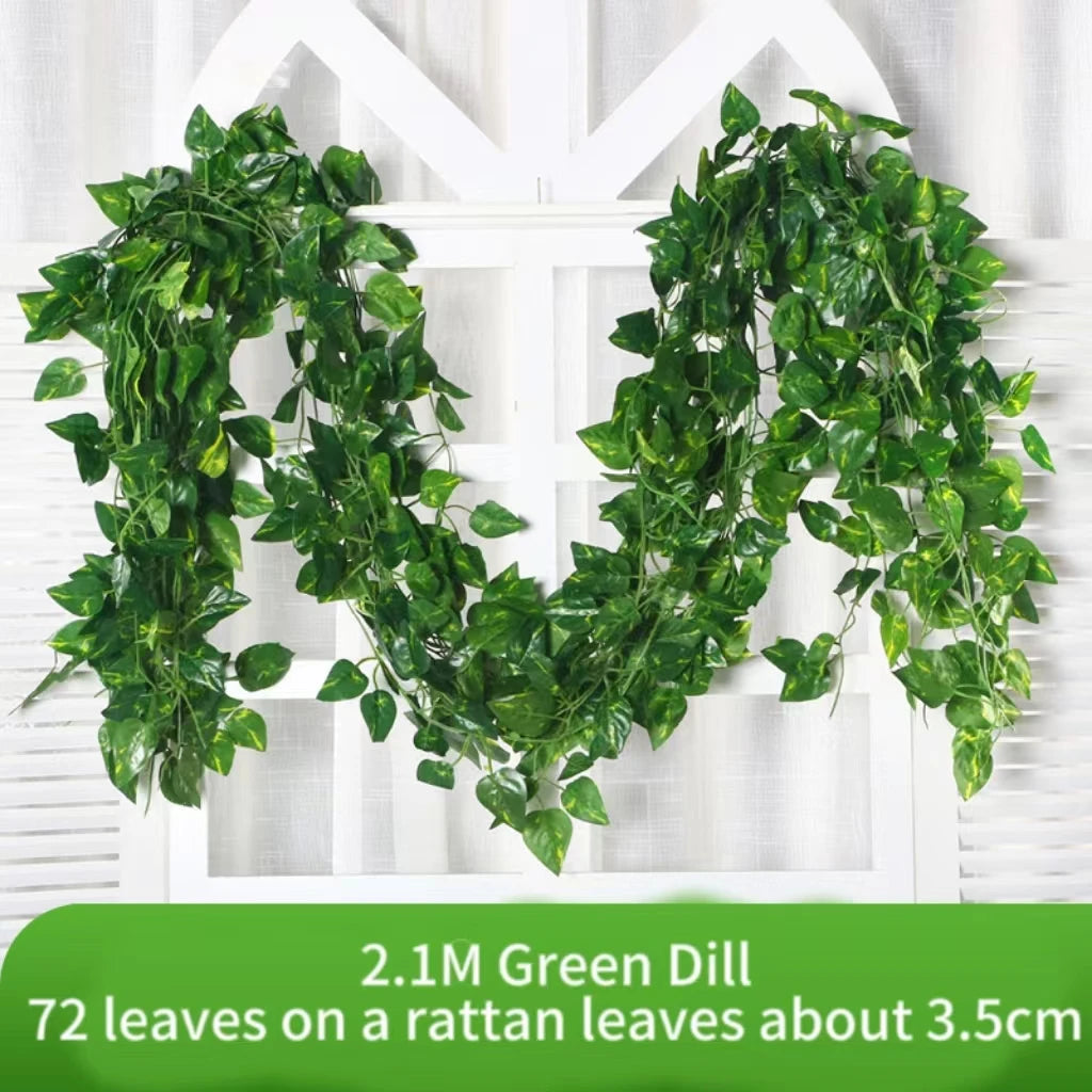 Lush 2.1M Green Ivy Leaf Hanging Vine - Stunning Silk Garland for Home, Garden & Wedding Decor