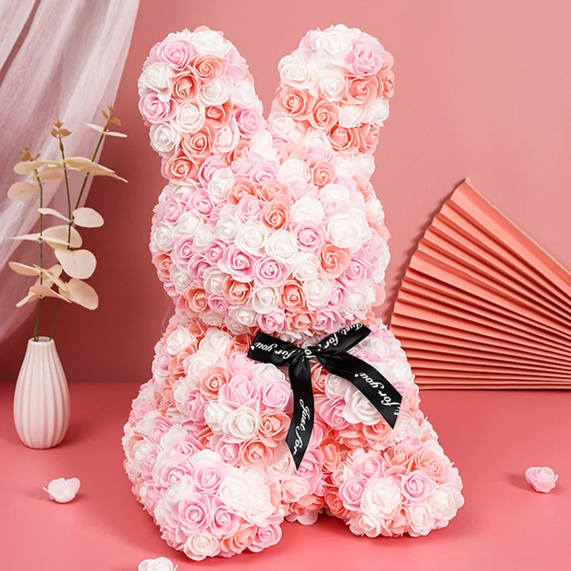 Charming Rose Rabbit - 27Cm Artificial Floral Decoration for Valentine's Day and Mother's Day Gifts