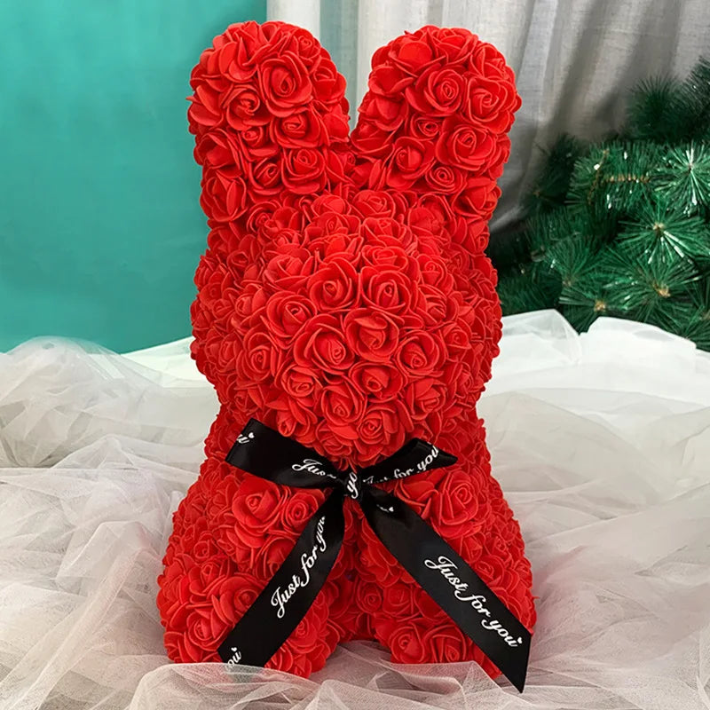 Charming Rose Rabbit - 27Cm Artificial Floral Decoration for Valentine's Day and Mother's Day Gifts