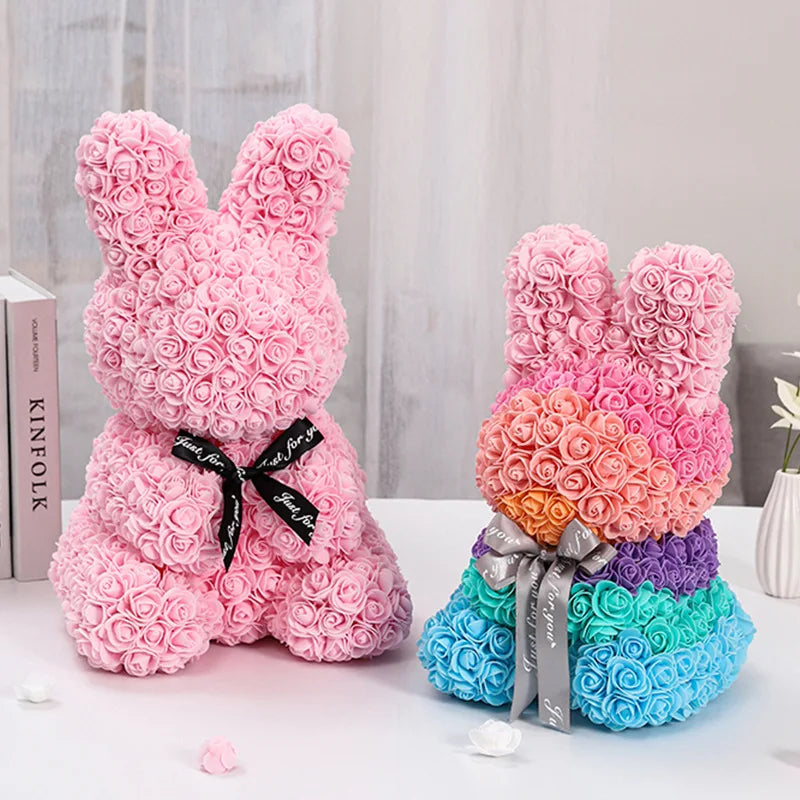 Charming Rose Rabbit - 27Cm Artificial Floral Decoration for Valentine's Day and Mother's Day Gifts