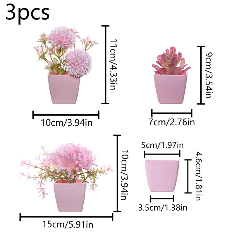 Charming Mini Artificial Flower Potted Plant for Year-Round Home and Office Décor
