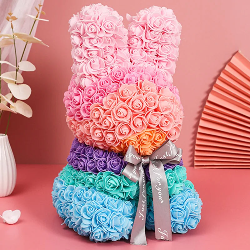 Charming Rose Rabbit - 27Cm Artificial Floral Decoration for Valentine's Day and Mother's Day Gifts