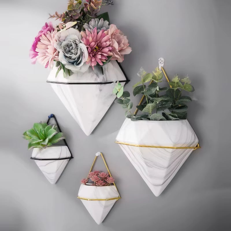 Elevate Your Space with Our Elegant Marble Pattern Wall Hanging Flower Pot - Perfect for Artificial Plants and Dried Flowers