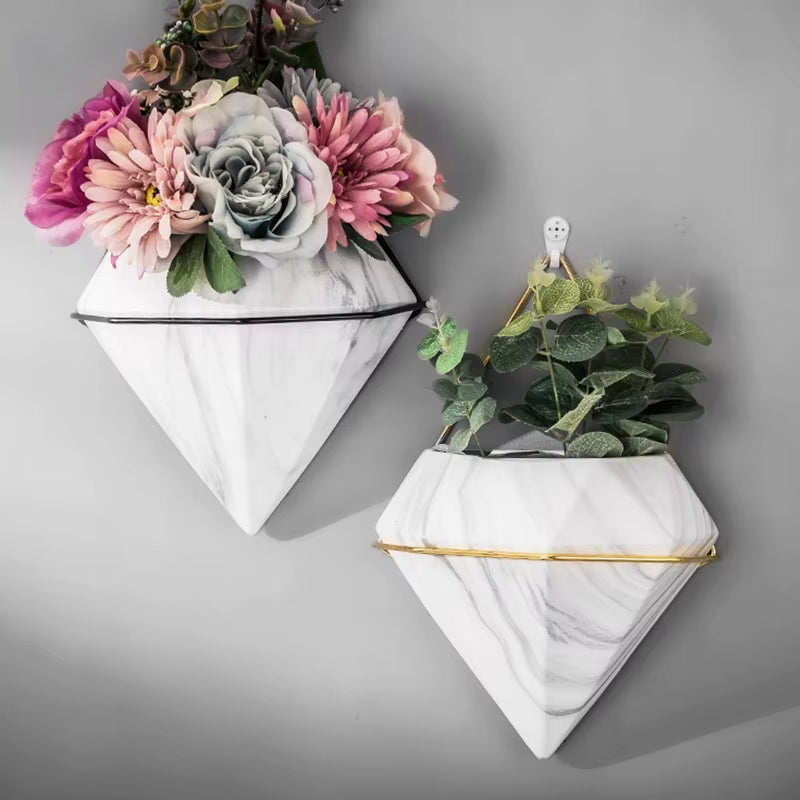 Elevate Your Space with Our Elegant Marble Pattern Wall Hanging Flower Pot - Perfect for Artificial Plants and Dried Flowers