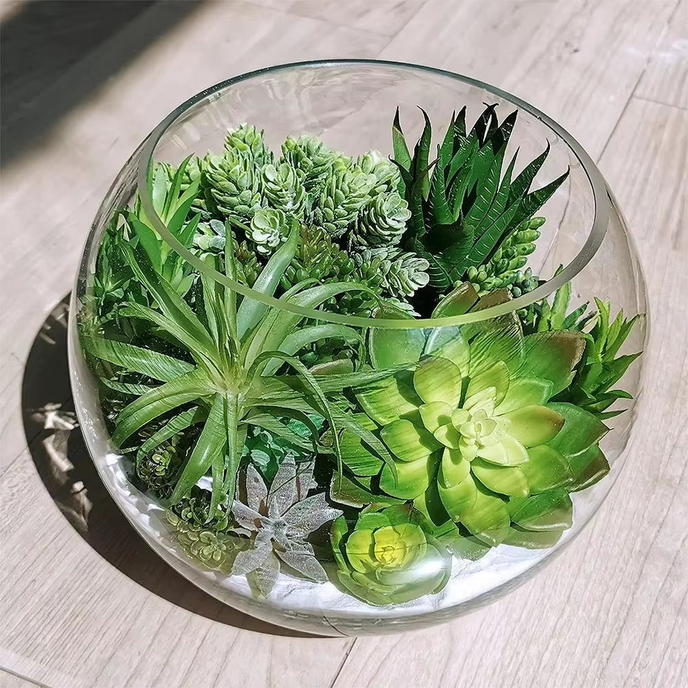 12Pcs Artificial Succulents Plants Green Faux Succulent Plant Home Garden Small Bonsai Decor Flower Desktop Fake Plants