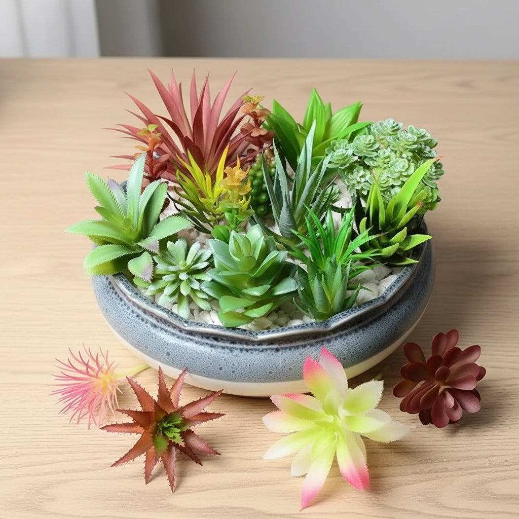12Pcs Artificial Succulents Plants Green Faux Succulent Plant Home Garden Small Bonsai Decor Flower Desktop Fake Plants
