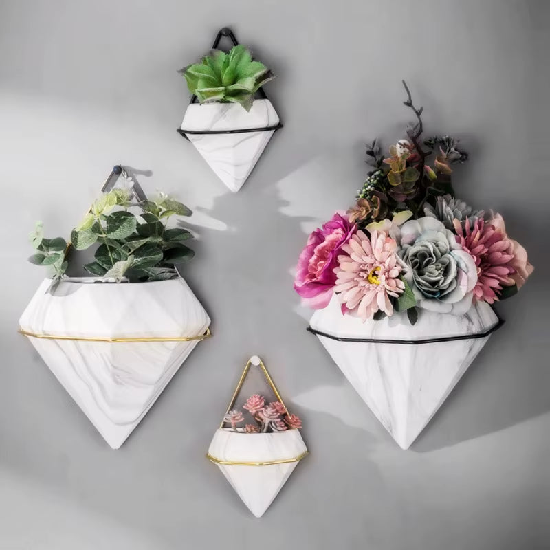 Elevate Your Space with Our Elegant Marble Pattern Wall Hanging Flower Pot - Perfect for Artificial Plants and Dried Flowers